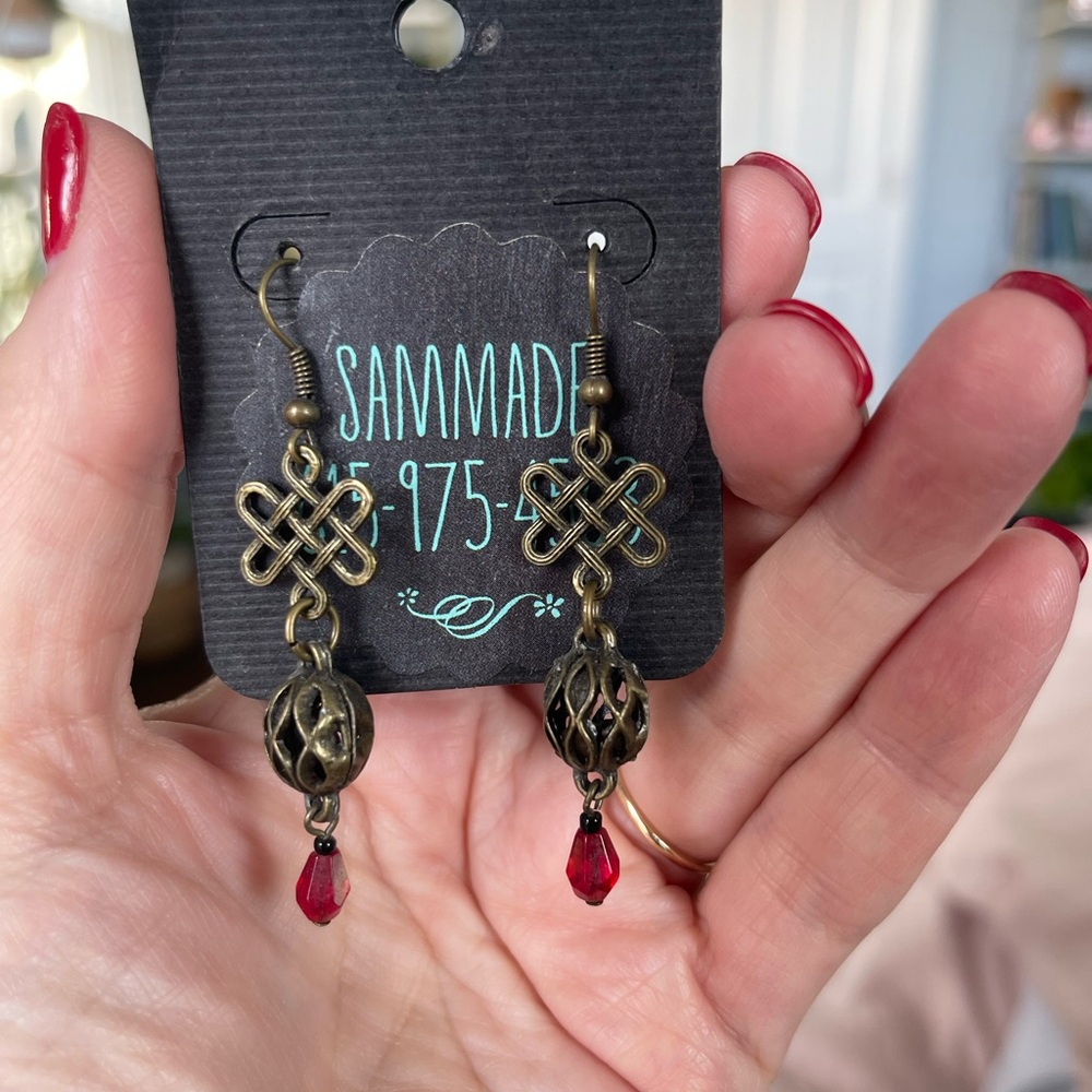 Vintage-Inspired Red and Gold Earrings
